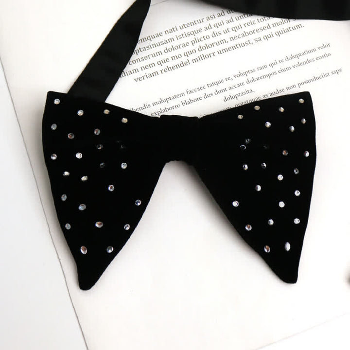Men's Scattered Rhinestone Velvet Oversized Pointed Bow Tie - image 3