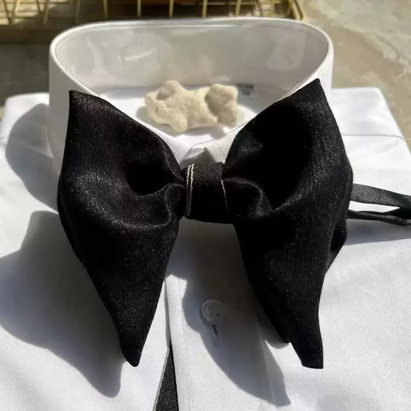 Men's Black Large Butterfly Formal Oversized Pointed Bow Tie - Black - image 0