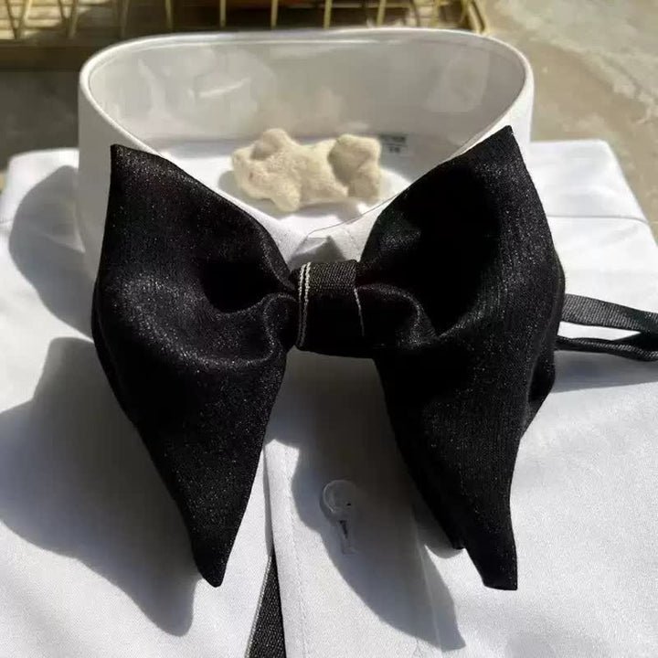 Men's Black Large Butterfly Formal Oversized Pointed Bow Tie - Black - image 0