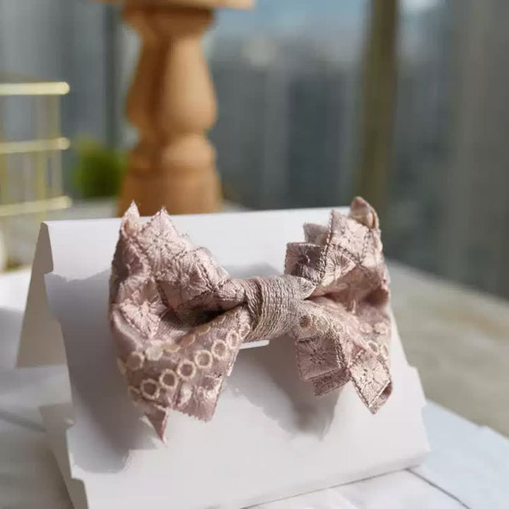 Men's Exquisite Lace Gray Pink Oversized Pointed Bow Tie - image 3