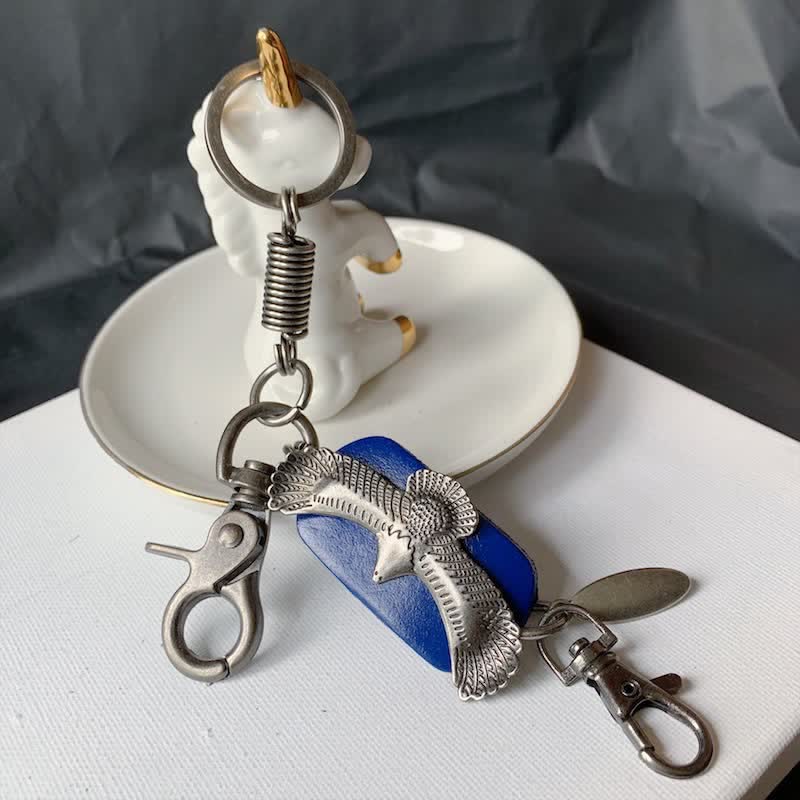 Flying Bold Eagle Metal Pendant Leather Keychain - Blue - image 5