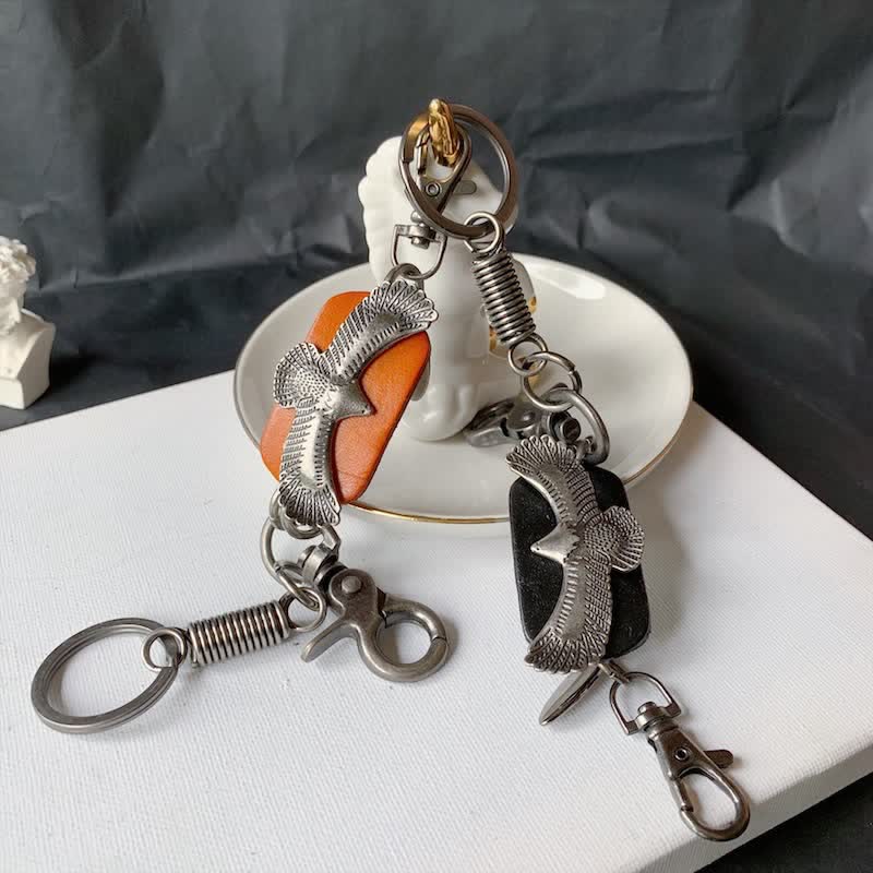 Flying Bold Eagle Metal Pendant Leather Keychain - image 3