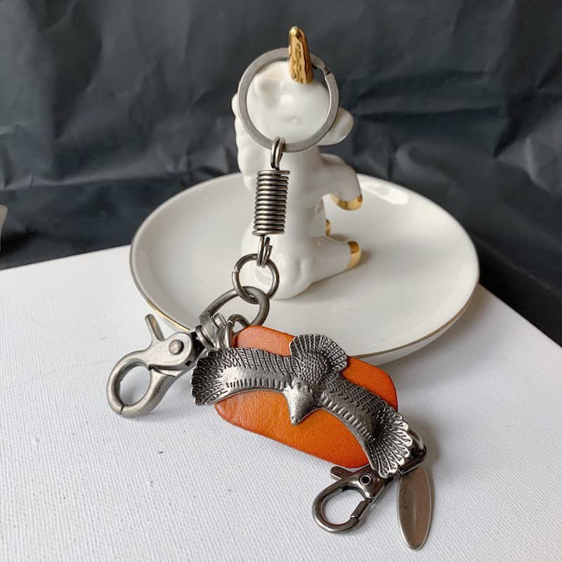 Flying Bold Eagle Metal Pendant Leather Keychain - Orange - image 4