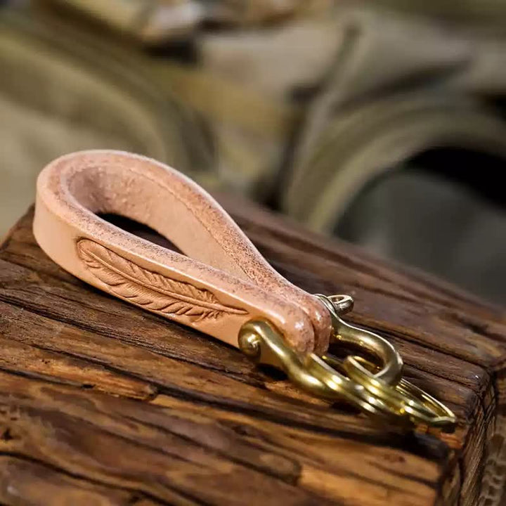 Handcrafted Natural Vegetable Tanned Leather Keychain - Style #2 - image 10