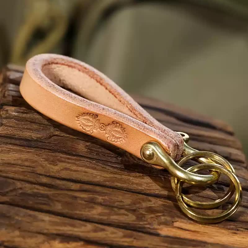 Handcrafted Natural Vegetable Tanned Leather Keychain - Style #6 - image 14