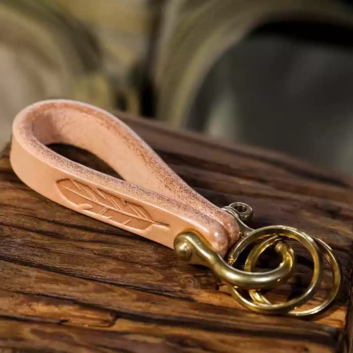 Handcrafted Natural Vegetable Tanned Leather Keychain - Style #3 - image 11