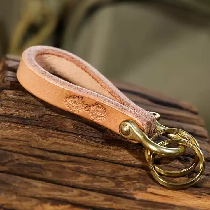 Handcrafted Natural Vegetable Tanned Leather Keychain - Style #6 - image 14