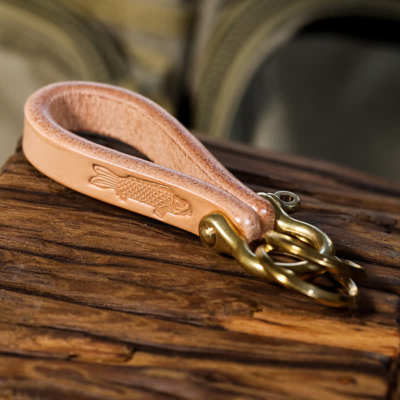Handcrafted Natural Vegetable Tanned Leather Keychain - Style #8 - image 16