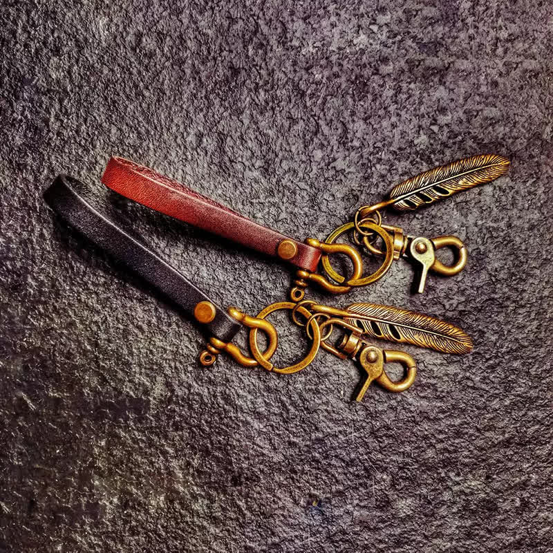 Retro Feather Motorcycle Decor Leather Keychain - image 1