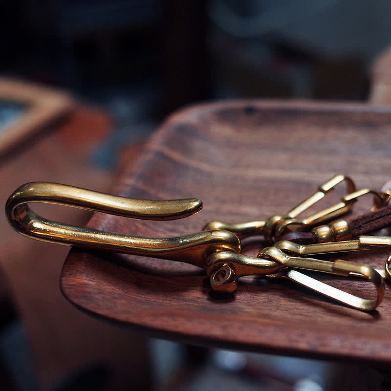 Mechanic Style Antique Brass Coin Belt Clip Leather Keychain - image 10