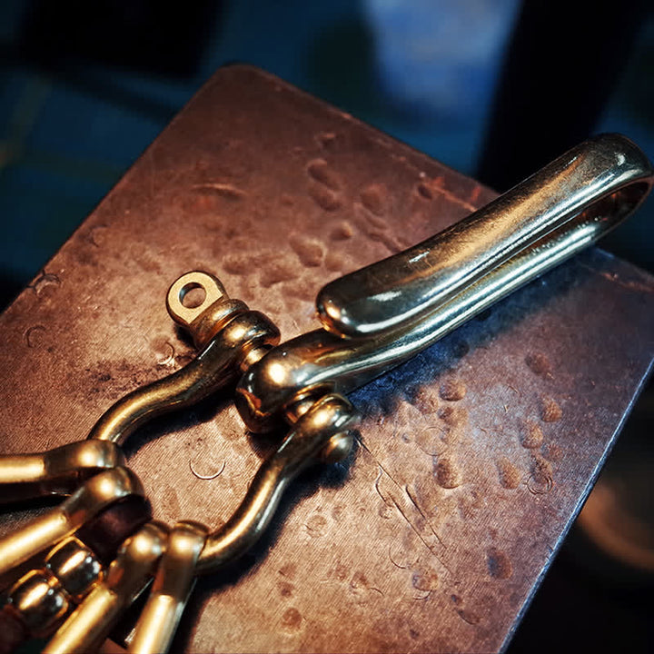 Mechanic Style Antique Brass Coin Belt Clip Leather Keychain - image 9