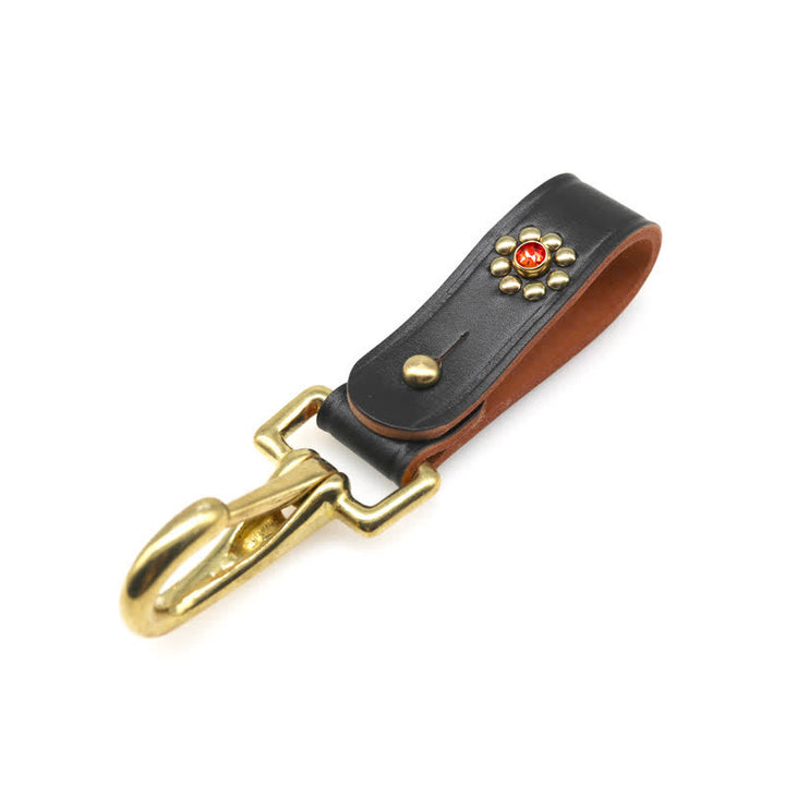 Rivets Studded Brass Key Holder Belt Clip Leather Keychain - Style #1 - Black - image 5