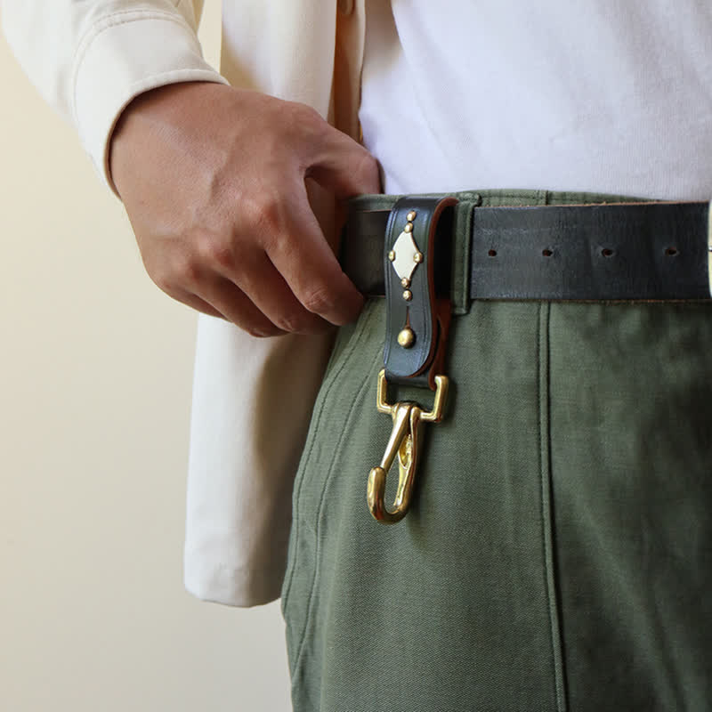 Rivets Studded Brass Key Holder Belt Clip Leather Keychain - image 16