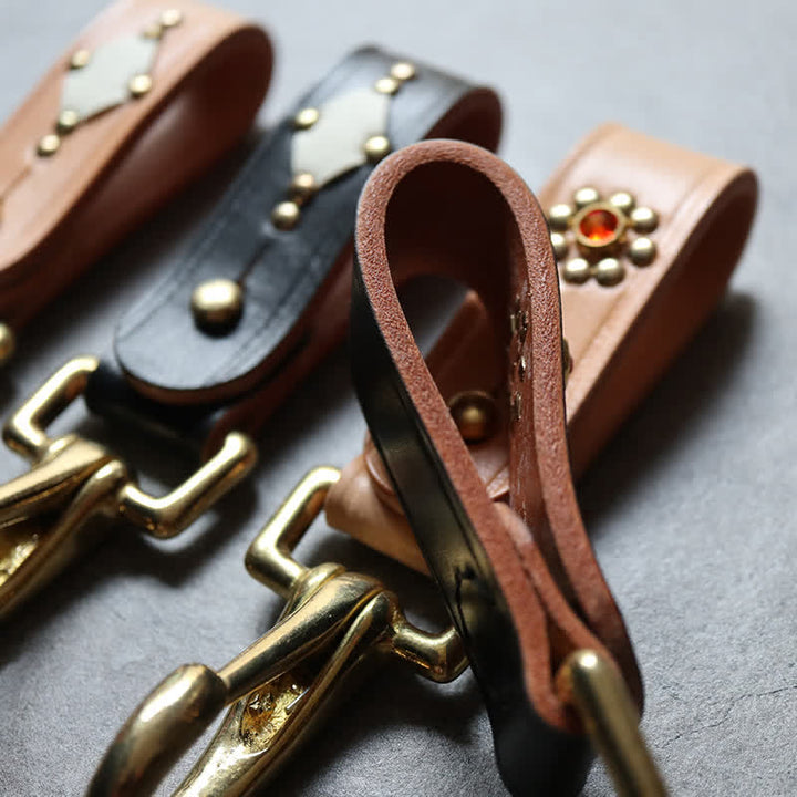 Rivets Studded Brass Key Holder Belt Clip Leather Keychain - image 10