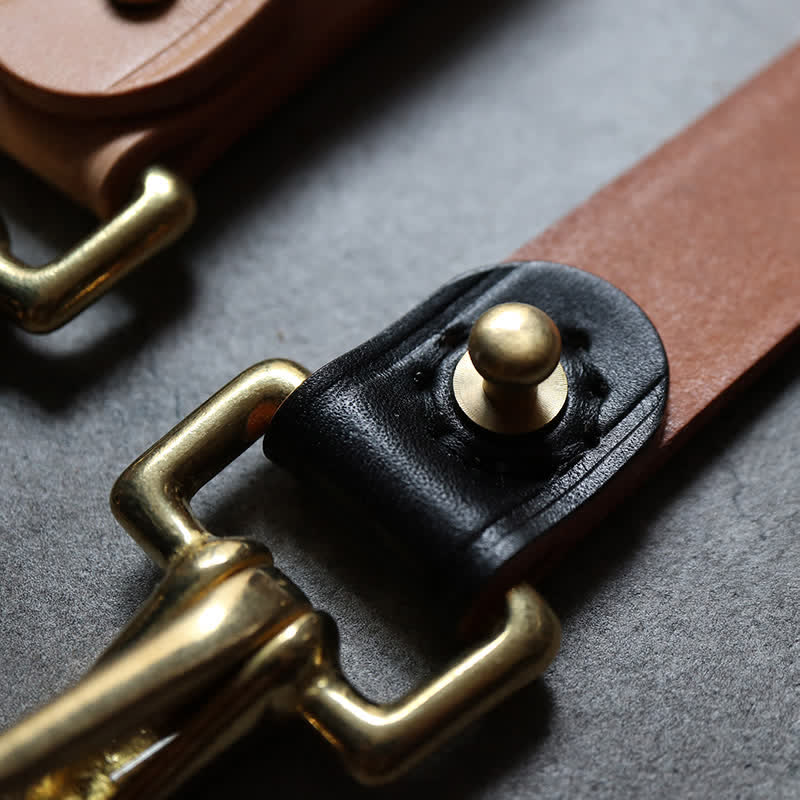 Rivets Studded Brass Key Holder Belt Clip Leather Keychain - image 8