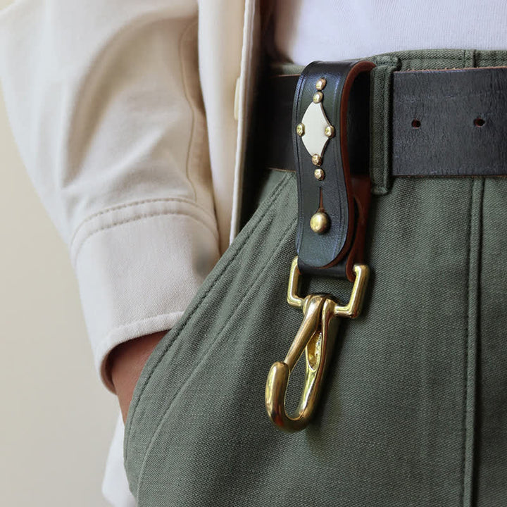 Rivets Studded Brass Key Holder Belt Clip Leather Keychain - image 14