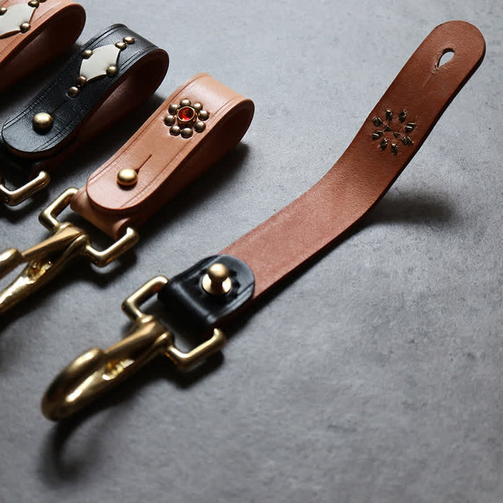 Rivets Studded Brass Key Holder Belt Clip Leather Keychain - image 9