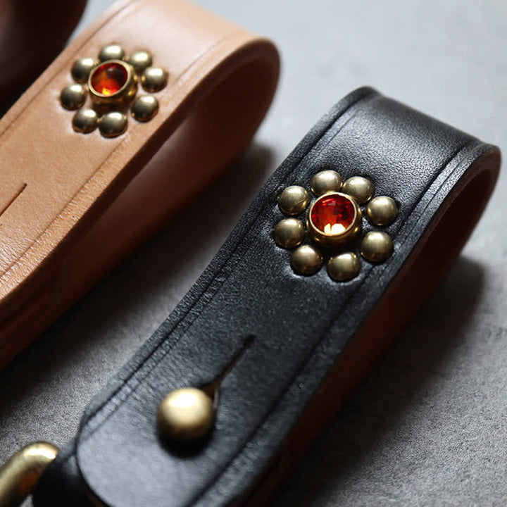 Rivets Studded Brass Key Holder Belt Clip Leather Keychain - image 6