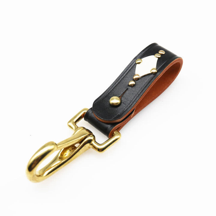 Rivets Studded Brass Key Holder Belt Clip Leather Keychain - Style #2 - Black - image 13