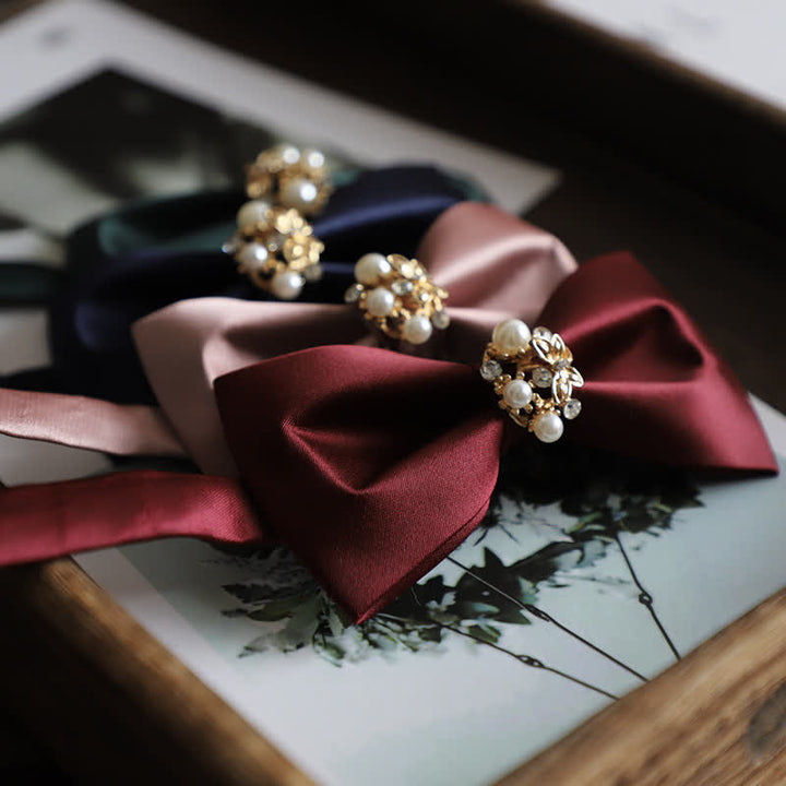 Men's Golden Flowers Imitation Pearl Bow Tie - image 3
