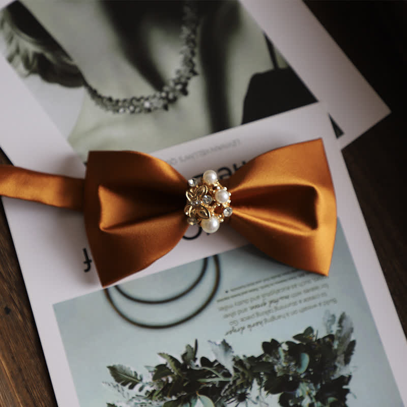 Men's Golden Flowers Imitation Pearl Bow Tie - Ginger - image 13