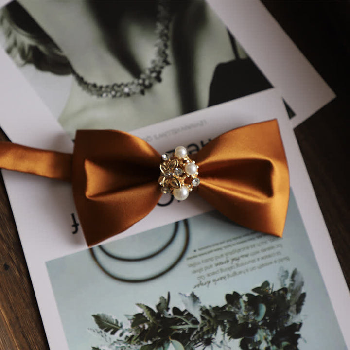 Men's Golden Flowers Imitation Pearl Bow Tie - Ginger - image 13