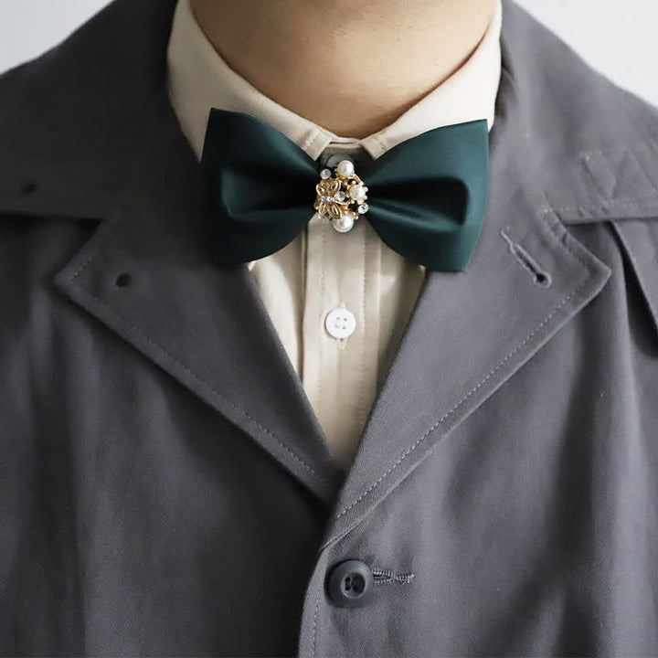 Men's Golden Flowers Imitation Pearl Bow Tie - image 2