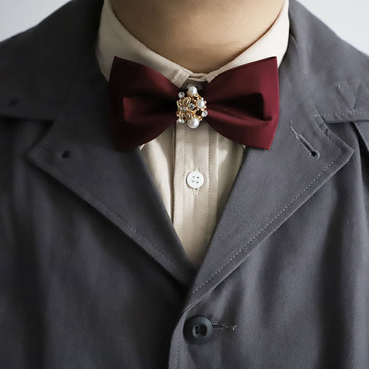 Men's Golden Flowers Imitation Pearl Bow Tie - image 5