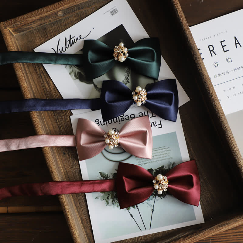 Men's Golden Flowers Imitation Pearl Bow Tie - image 0