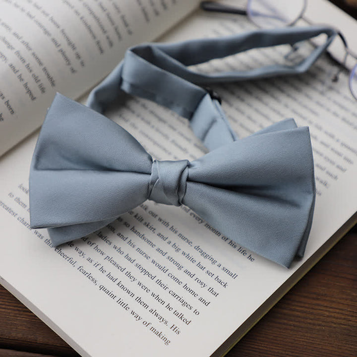 Men's Solid Color Double Layered Handkerchief Bow Tie - Silver Gray - Bow Tie - image 15