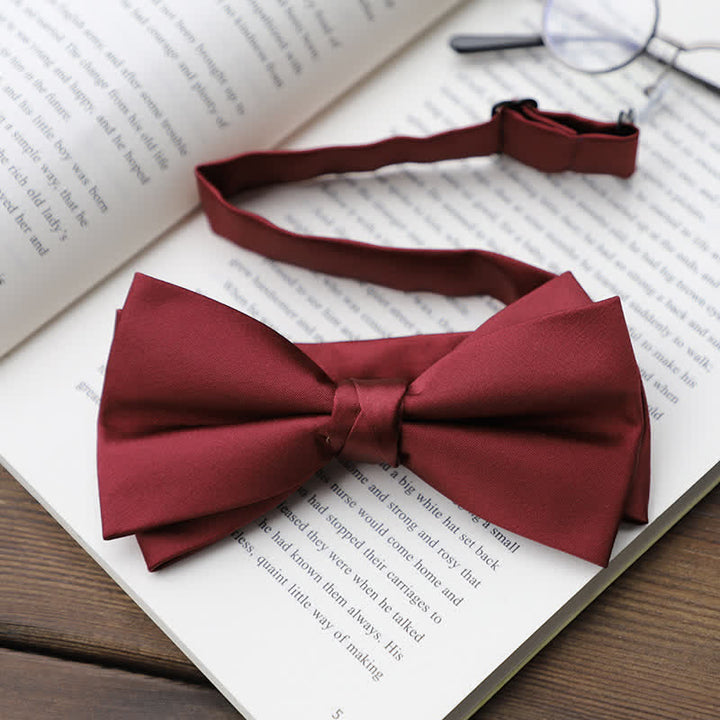 Men's Solid Color Double Layered Handkerchief Bow Tie - Burgundy - Bow Tie - image 3