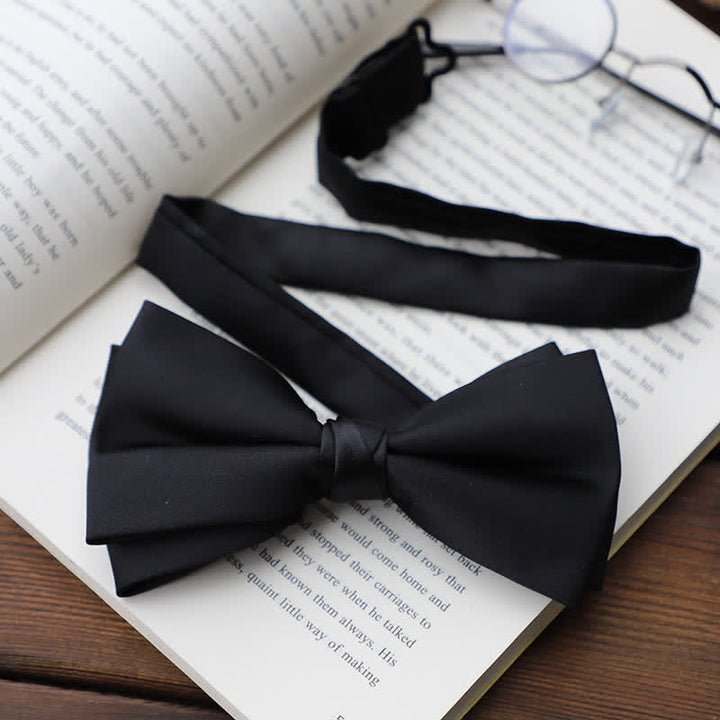 Men's Solid Color Double Layered Handkerchief Bow Tie - Black - Bow Tie - image 13