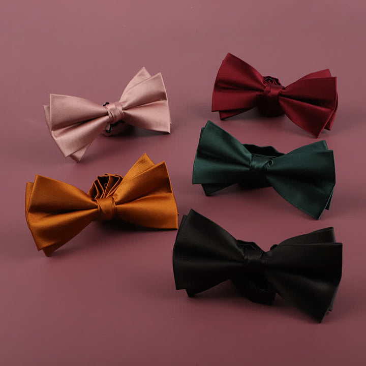 Men's Solid Color Double Layered Handkerchief Bow Tie - image 4