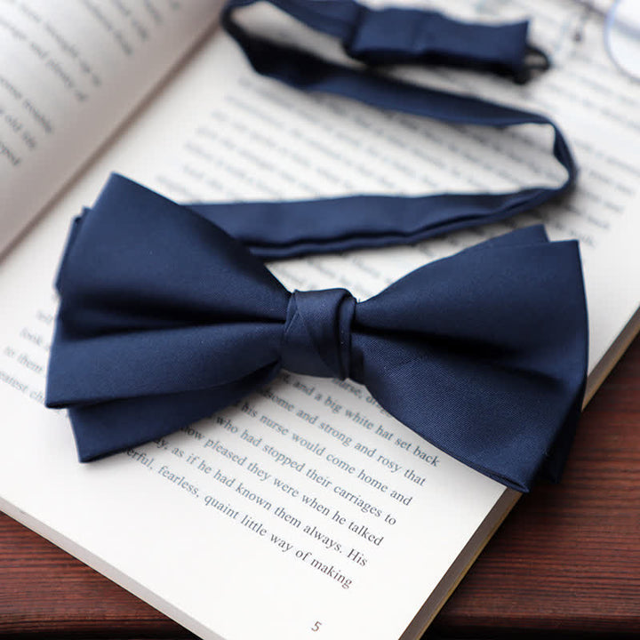 Men's Solid Color Double Layered Handkerchief Bow Tie - Navy - Bow Tie - image 23