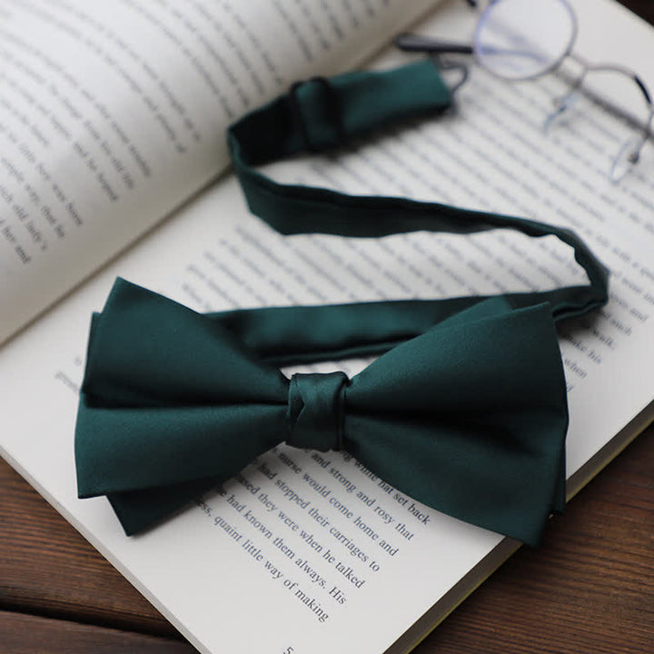 Men's Solid Color Double Layered Handkerchief Bow Tie - Dark Green - Bow Tie - image 8