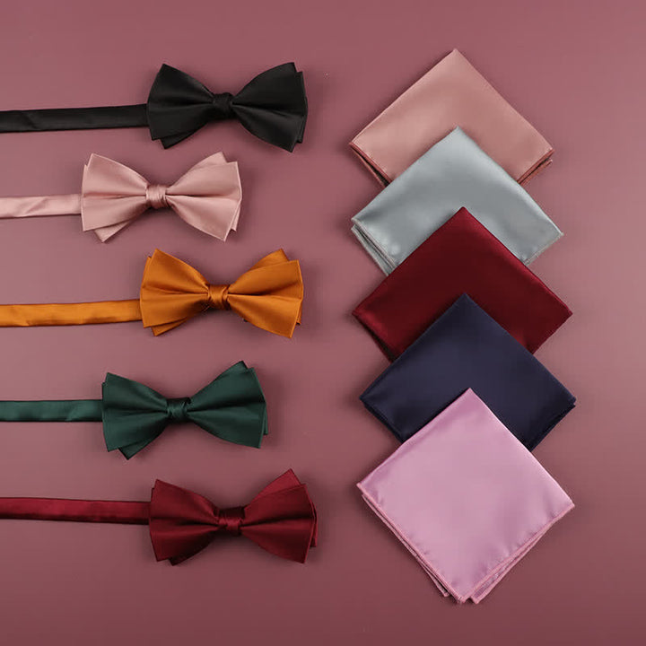 Men's Solid Color Double Layered Handkerchief Bow Tie - image 0