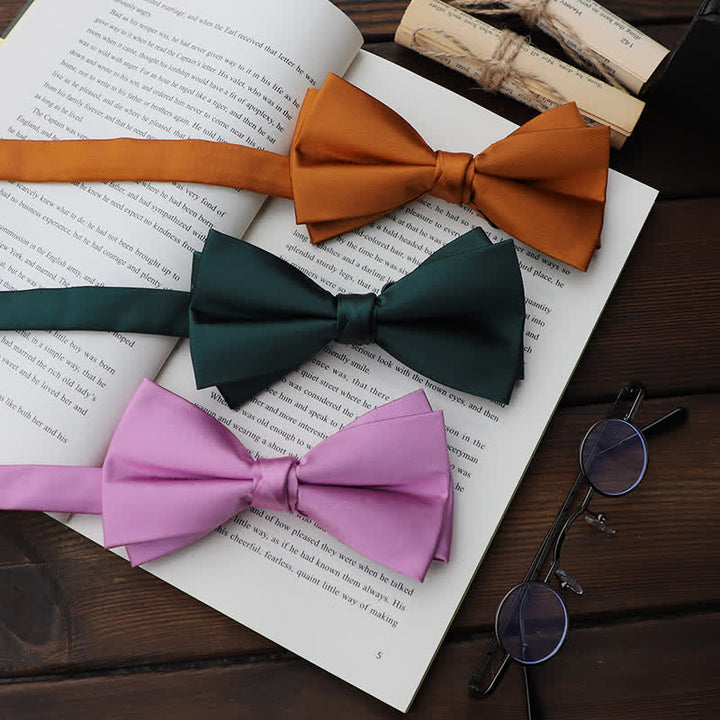 Men's Solid Color Double Layered Handkerchief Bow Tie - image 5