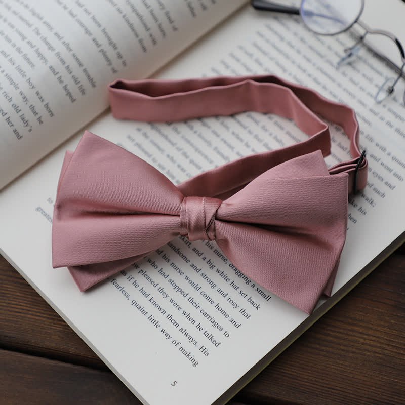Men's Solid Color Double Layered Handkerchief Bow Tie - Pink - Bow Tie - image 21