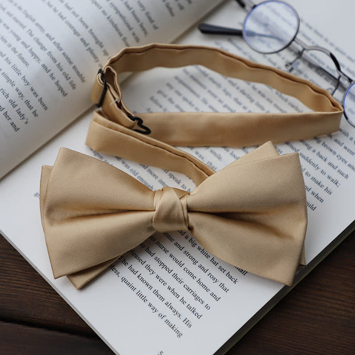 Men's Solid Color Double Layered Handkerchief Bow Tie - Champagne - Bow Tie - image 19