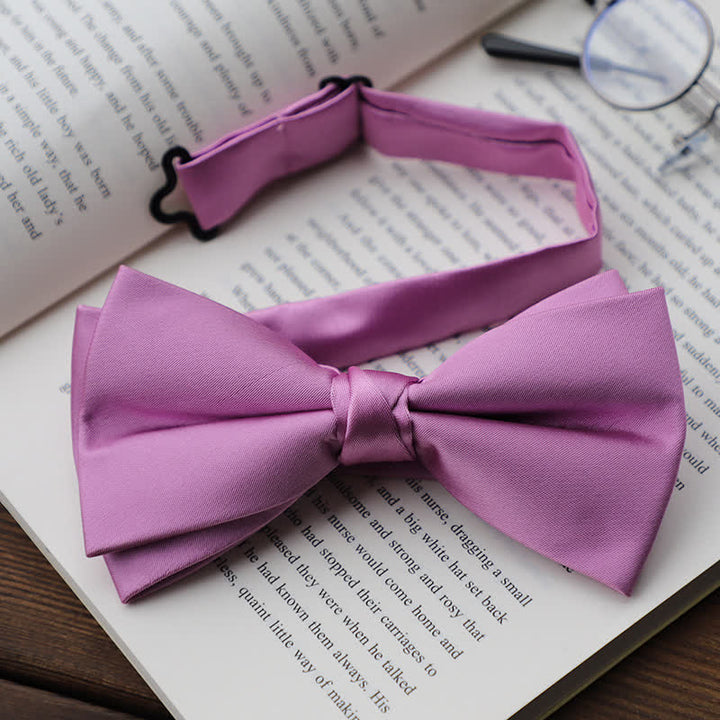 Men's Solid Color Double Layered Handkerchief Bow Tie - Violet - Bow Tie - image 11
