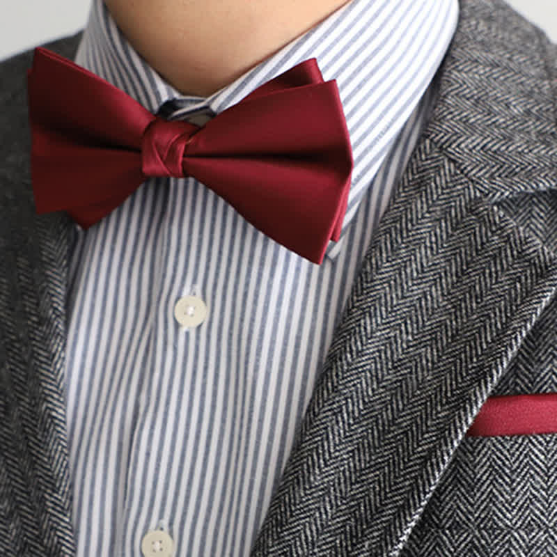 Men's Solid Color Double Layered Handkerchief Bow Tie - image 1