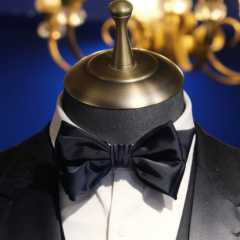 Men's Gentleman Handmade Midnight Blue Double Layered Bow Tie - image 1
