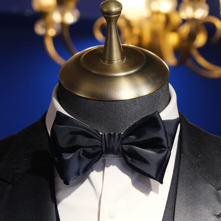 Men's Gentleman Handmade Midnight Blue Double Layered Bow Tie - image 1
