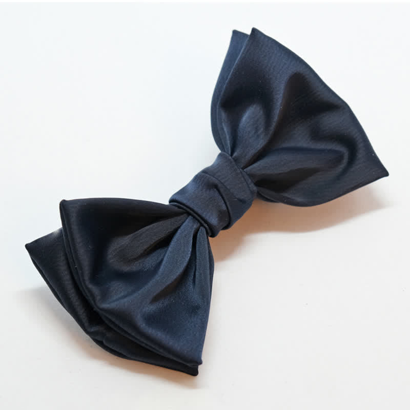 Men's Gentleman Handmade Midnight Blue Double Layered Bow Tie - Style #2 - image 4