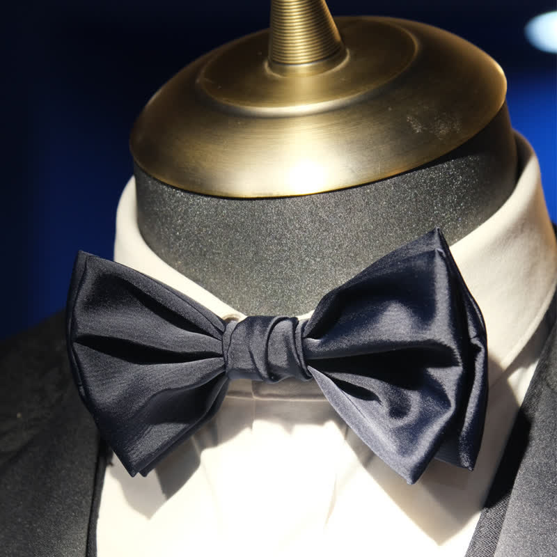 Men's Gentleman Handmade Midnight Blue Double Layered Bow Tie - image 6