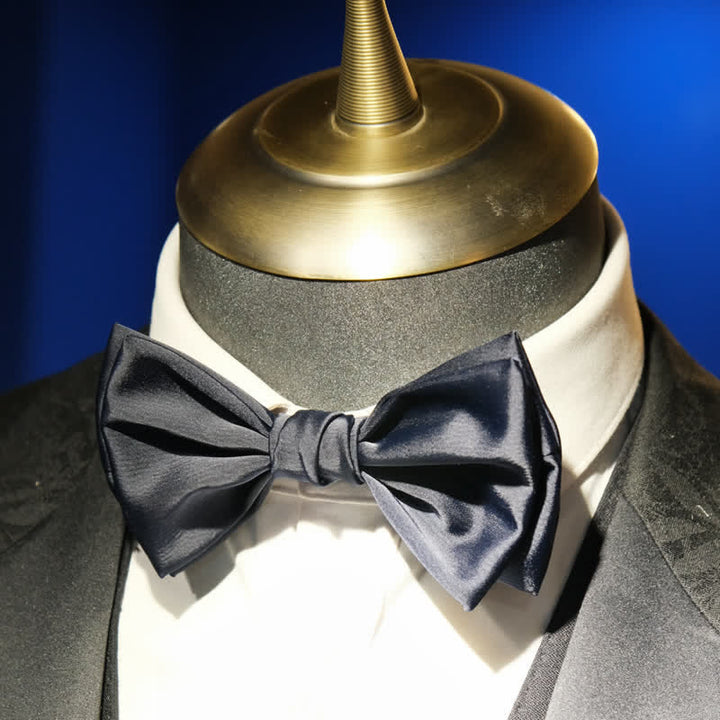 Men's Gentleman Handmade Midnight Blue Double Layered Bow Tie - image 8