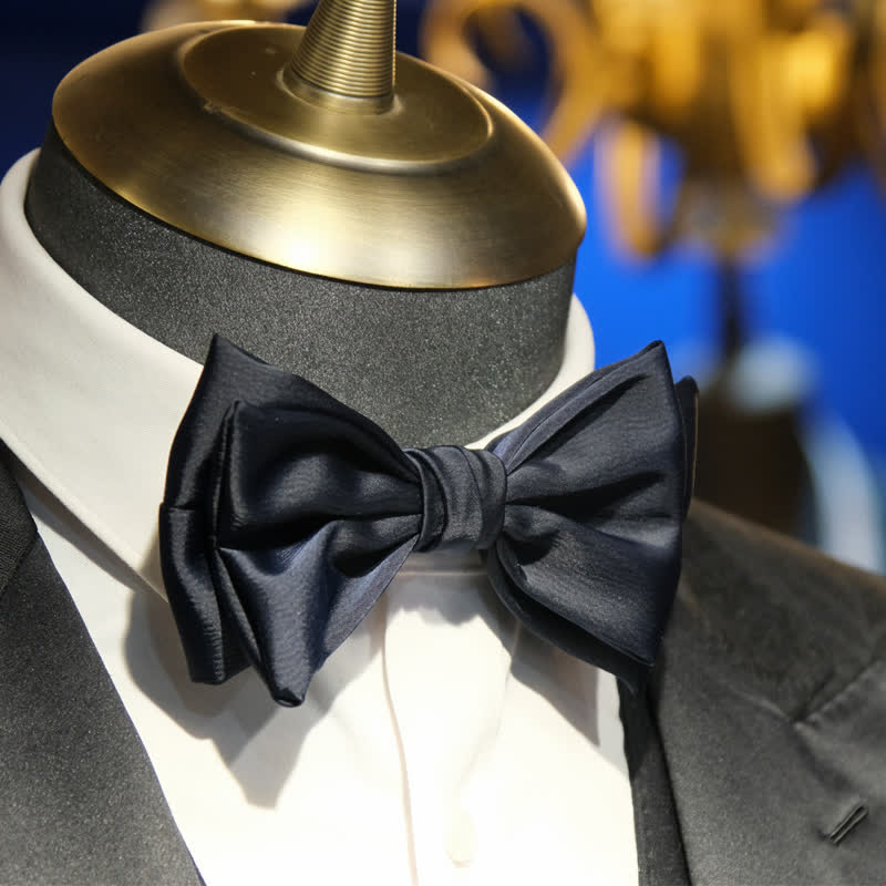 Men's Gentleman Handmade Midnight Blue Double Layered Bow Tie - image 2