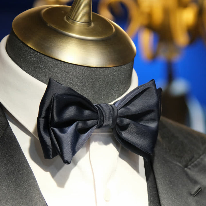 Men's Gentleman Handmade Midnight Blue Double Layered Bow Tie - image 2