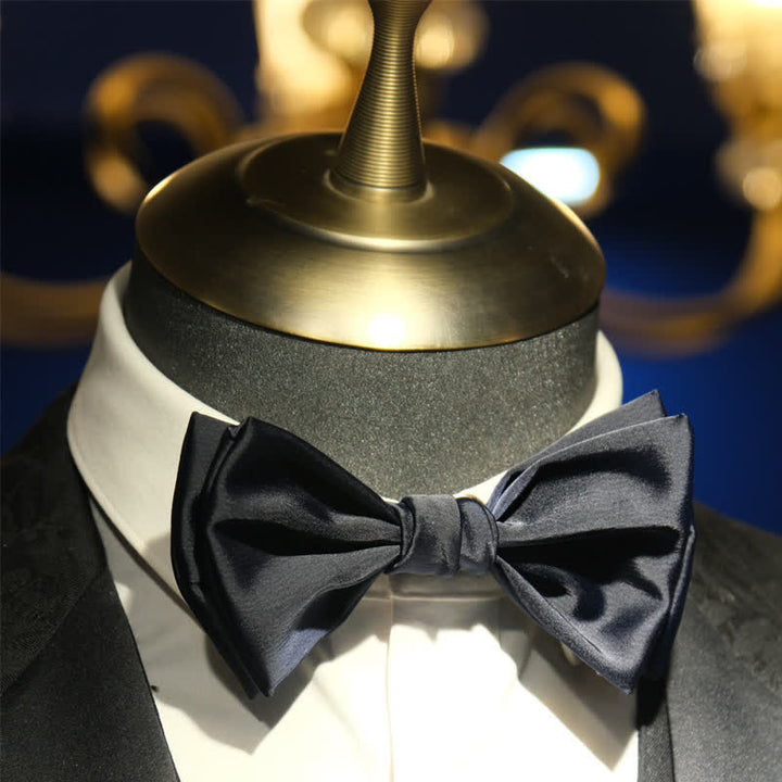 Men's Gentleman Handmade Midnight Blue Double Layered Bow Tie - image 7