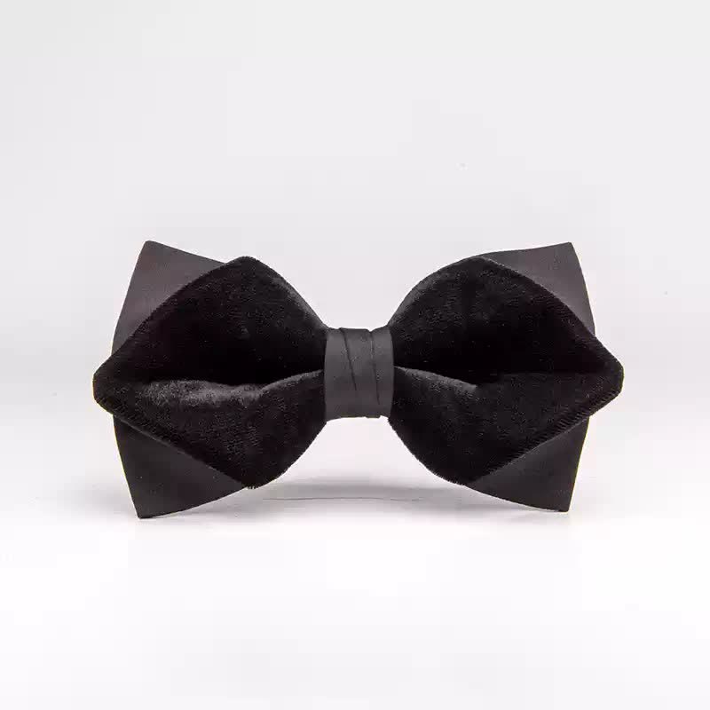 Men's Noble Black Velvet Double Layered Bow Tie - Style #4 - image 8